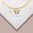 Gold Butterfly Enamel Heart Charm Paperclip Chain Link Bracelet with measurements