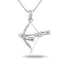 .925 Sterling Silver Bow & Arrow Archer CZ Cupid Love Pendant Necklace