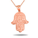 Rose Gold Hamsa Hand Jewish Star of David Pendant Necklace