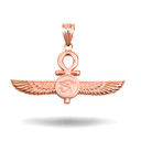 Rose Gold Egyptian Ankh Cross Eye Of Horus Wedjat Winged Goddess Isis Protection Pendant