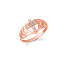 Rose Gold Openwork Heart Cross CZ Ring