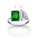 .925 Sterling Silver Custom Toi et Moi Pear & Emerald Cut Birthstone Engagement Ring stone count