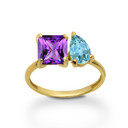 Gold Toi et Moi Princess and Pear Cut Personalized Gemstone Engagement You & Me Ring (Available in Yellow/Rose/White Gold)