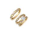 Yellow Gold Wedding Band and Engagement Ring Set with Cubic Zirconia