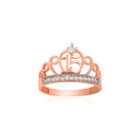 Two-Tone Rose/White Gold Cubic Zirconia 15 Años Filigree Crown Quinceañera Milgrain Ring