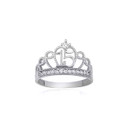 .925 Sterling Silver Cubic Zirconia 15 Años Filigree Crown Quinceañera Milgrain Ring