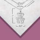 .925 Sterling Silver Teddy Bear Pendant Necklace with measurements