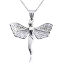 White Gold Mystical Fairy Angel Wings Charm Pendant Necklace