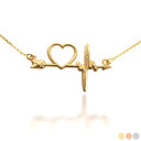 14K Gold Heartbeat Bow & Arrow Cupid Love Necklace