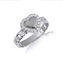 White Gold Diamond Heart Cuban Chain Link Love Band Ring