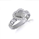 .925 Sterling Silver CZ Heart Cuban Chain Link Love Band Ring