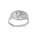 White Gold Diamond Egyptian Symbol Of Protection Eye Of Horus Wadjet Textured Signet Ring