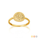 Yellow Gold Textured Lion Milgrain Statement Ring