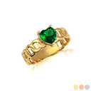 Gold Heart Birthstone Cuban Chain Link Ring