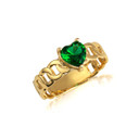 Gold Heart Birthstone Cuban Chain Link Ring (Available in Yellow/Rose/White Gold)