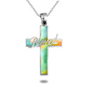 .925 Sterling Silver Blessed Textured Cross Tie Dye Hand Painted Enamel Pendant Necklace
