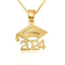 Gold Class Of 2024 Graduation Cap Pendant Necklace (Available in Yellow/Rose/White Gold)