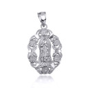 White Gold Our Lady Of Guadalupe Virgin Mary Rose Flower Filigree Pendant