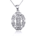 White Gold Our Lady Of Guadalupe Virgin Mary Rose Flower Filigree Pendant Necklace