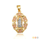 Gold Our Lady Of Guadalupe Virgin Mary Rose Flower Filigree Pendant