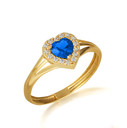 Gold CZ Studded Heart Birthstone Personalized Love Ring (Available in Yellow/Rose/White Gold)