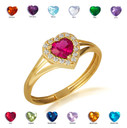 Gold CZ Studded Heart Birthstone Personalized Love Ring (Available in Yellow/Rose/White Gold)