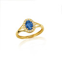 Gold CZ Studded Oval Birthstone Personalized Ring (Available in Yellow/Rose/White Gold)