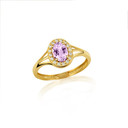 Gold CZ Studded Oval Birthstone Personalized Ring (Available in Yellow/Rose/White Gold)