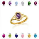 Gold CZ Studded Oval Birthstone Personalized Ring