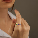 Gold Multi-Color Gemstone Band Ring on female model