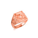Rose Gold Ace Of Spades Playing Cards Textured Signet Ring side view