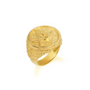 Yellow Gold Freemason Square & Compass Clover Eye Of Protection Wreath Roped Signet Ring