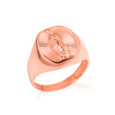 Rose Gold Illuminated Saint Mother Mary Patron Saint Of Humanity Oval Signet Ring