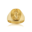 Yellow Gold Illuminated Saint Mother Mary Patron Saint Of Humanity Oval Signet Ring