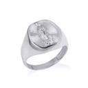 .925 Sterling Silver Illuminated Saint Mother Mary Patron Saint Of Humanity Oval Signet Ring