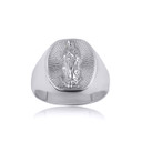 .925 Sterling Silver Illuminated Saint Mother Mary Patron Saint Of Humanity Oval Signet Ring