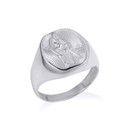 White Gold Illuminated Santa Muerte Patron Saint Of Death & Protection Oval Signet Ring