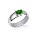 .925 Sterling Silver Birthstone Emerald Cut Band Ring (5mm)