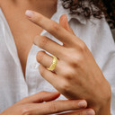 Yellow Gold Classic Ribbed Band Ring (7mm) on female model