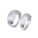 White Gold Ribbed Cocktail Party Striped Band Ring 7.5mm and 10.5mm