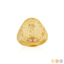 Gold Religious Patron Saint Gabriel Archangel Beaded Oval Signet Ring