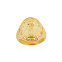 Yellow Gold Religious Patron Saint Gabriel Archangel Beaded Oval Signet Ring