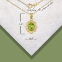 Yellow Gold Peridot Gemstone Floral Greek Key Love Pendant Necklace with measurement