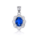 .925 Sterling Silver Sapphire Gemstone Floral Greek Key Love Pendant Necklace
