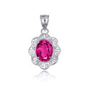 .925 Sterling Silver Ruby Red Gemstone Floral Greek Key Love Pendant Necklace