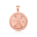 Rose Gold Diamond Saint Michael Archangel Textured Coin Protection Medallion Pendant back view