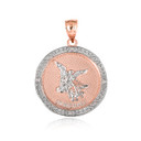 Rose Gold Diamond Saint Michael Archangel Textured Coin Protection Medallion Pendant