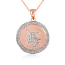 Rose Gold Diamond Saint Michael Archangel Textured Coin Protection Medallion Pendant Necklace