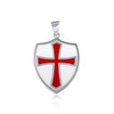 .925 Sterling Silver Medieval Knight Crusader Cross Shield Enamel Pendant