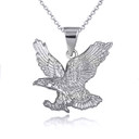 White Gold Soaring Bald Eagle Freedom Pendant Necklace